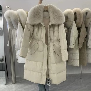Down Jacket Women's Mid-Length 2025 Winter New Fox Big Fur Collar Waist Thickeneded Jacket Women's Clothing Wholesale