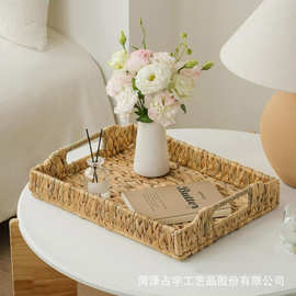 跨境水葫芦草编托盘酒店装饰点心水果收纳篮客厅装饰储物盘收纳筐