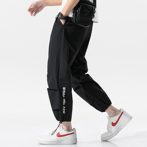 Relaxed fit summer thin men's jeans for students and youth, stylish 9-inch pants, trendy sporty summer pants for men