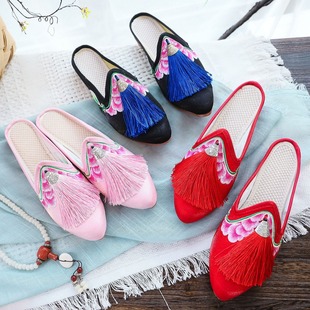 Slippers Embroidered Fabric Vintage Ethnic Style Summer Women's Sandals Outer Wear Sandals