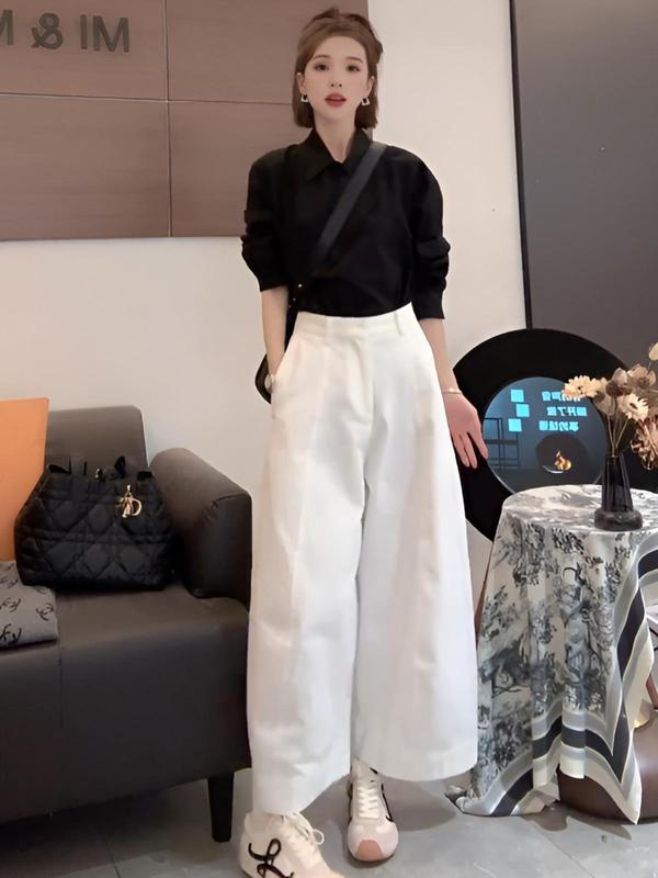 春秋季新款女士设计感穿搭一整套时尚衬衫休闲阔腿裤套装|undefined