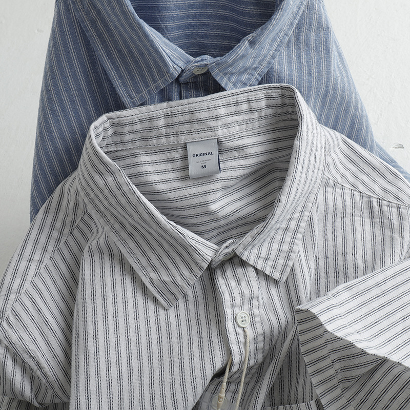 Japanese Retro Striped Shirt Men's Short-Sleeved Summer Thin Breathable Casual Half-Sleeved Cardigan Pure Cotton Men's Shirt