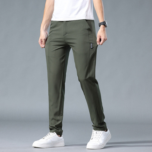 Ice Silk Men's Casual Trousers, Slim Stretchy 2025 Trendy Summer Thin Quick-Dry Pants for Men, Sports Trousers