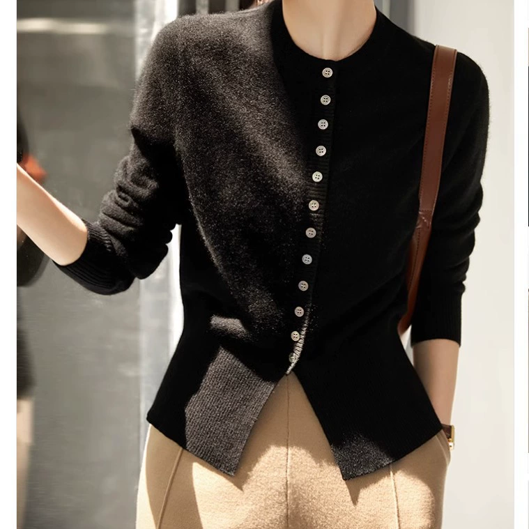 Женский кардиган-свитер с круглым вырезом и пуговицами, новый стиль весна 2025, европейско-американский стиль, с длинными рукавами, для дропшиппинга