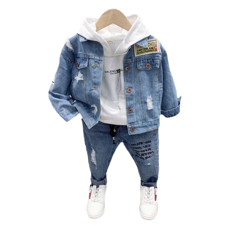Children's clothing 2023 Spring and Autumn new boys' Denim coat 17002 matching hooded sweater jeans 1261