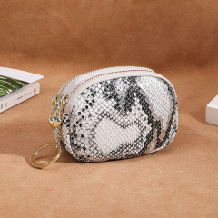 European and American big-name niche ins wallet first-layer cowhide storage key coin bag genuine leather double zipper coin purse for women