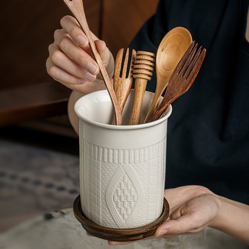 Buenas cosas recomendadas creativas en relieve drenaje de cerámica tanque de cocina horquilla de cocina tanque de almacenamiento doméstico exportación transfronteriza