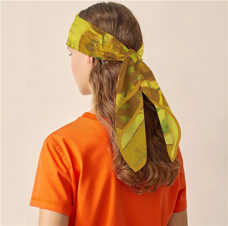 Ölgemälde Stil Twill Seide Quadrat für Frauen Van Gogh, Weizenfeld Sonnenblume handgemachte gerollt Rand sc, dekorative_voghion.com