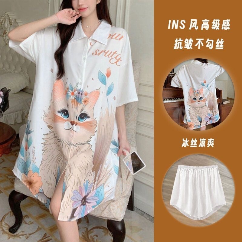 100kg Women's Summer Nightgown Silk Sexy New Style Ice Silk Pure Desire Style High-End Large Size Nightgown Dress 100kg Women's Summer Nightgown Silk Sexy New Style Ice Silk Pure Desire Style High-End Large Size Nightgown Dress