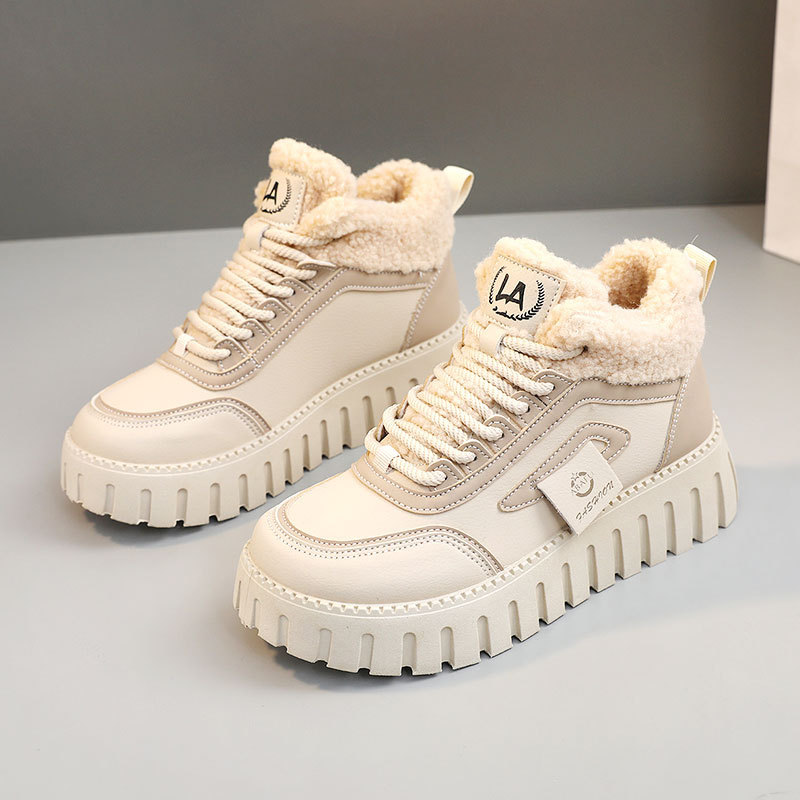 Zapatos de mujer de algodón nuevo otoño y invierno 2026 muffin calentamiento de suela gruesa zapatos de mujer con algodón de nieve para aumentar la altura y el desgaste