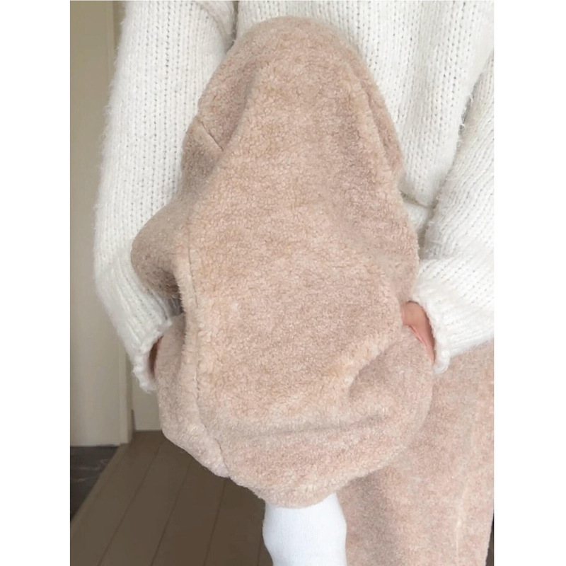 Beige Lazy Drape Teddy Velvet Wide-Leg Pants for Women Autumn and Winter 2025 High-Waisted Cashmere Straight Sports Pants Beige Lazy Drape Teddy Velvet Wide-Leg Pants for Women Autumn and Winter 2025 High-Waisted Cashmere Straight Sports Pants