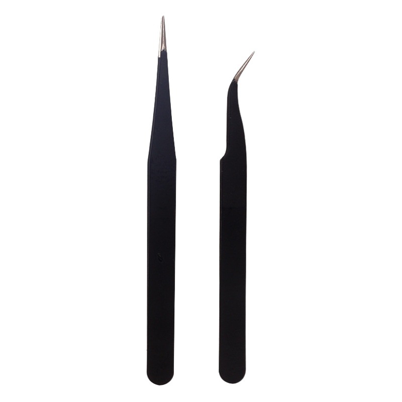 Herramientas de uñas pinzas de acero inoxidable negro recto codo clip taladro joyería antiestático ESD pinzas de precisión