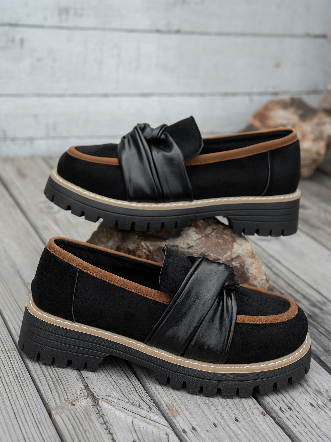 Damen Plateau Loafer Im Britischen Stil Elegante Halbschuhe_voghion.com