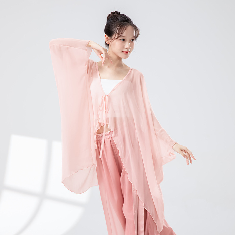女性用クラシックダンス服、新しいゆったりとした妖精のようなエレガントなカーディガンガーゼ中国舞踊大人のパフォーマンス練習服トップス|undefined