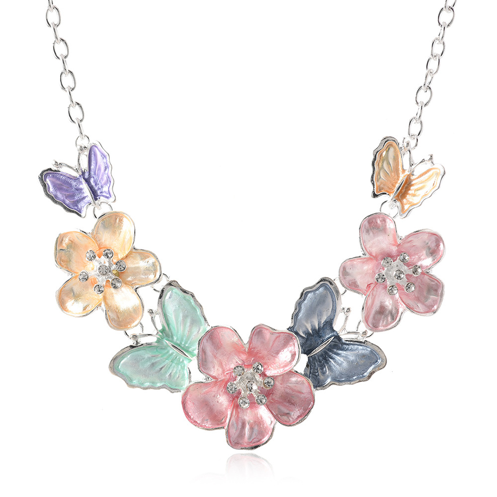 Nuevo conjunto de pendientes de collar de mariposa coloridos transfronterizos europeos y americanos, pendientes pequeños frescos y dulces de moda para mujer, pendientes personalizados