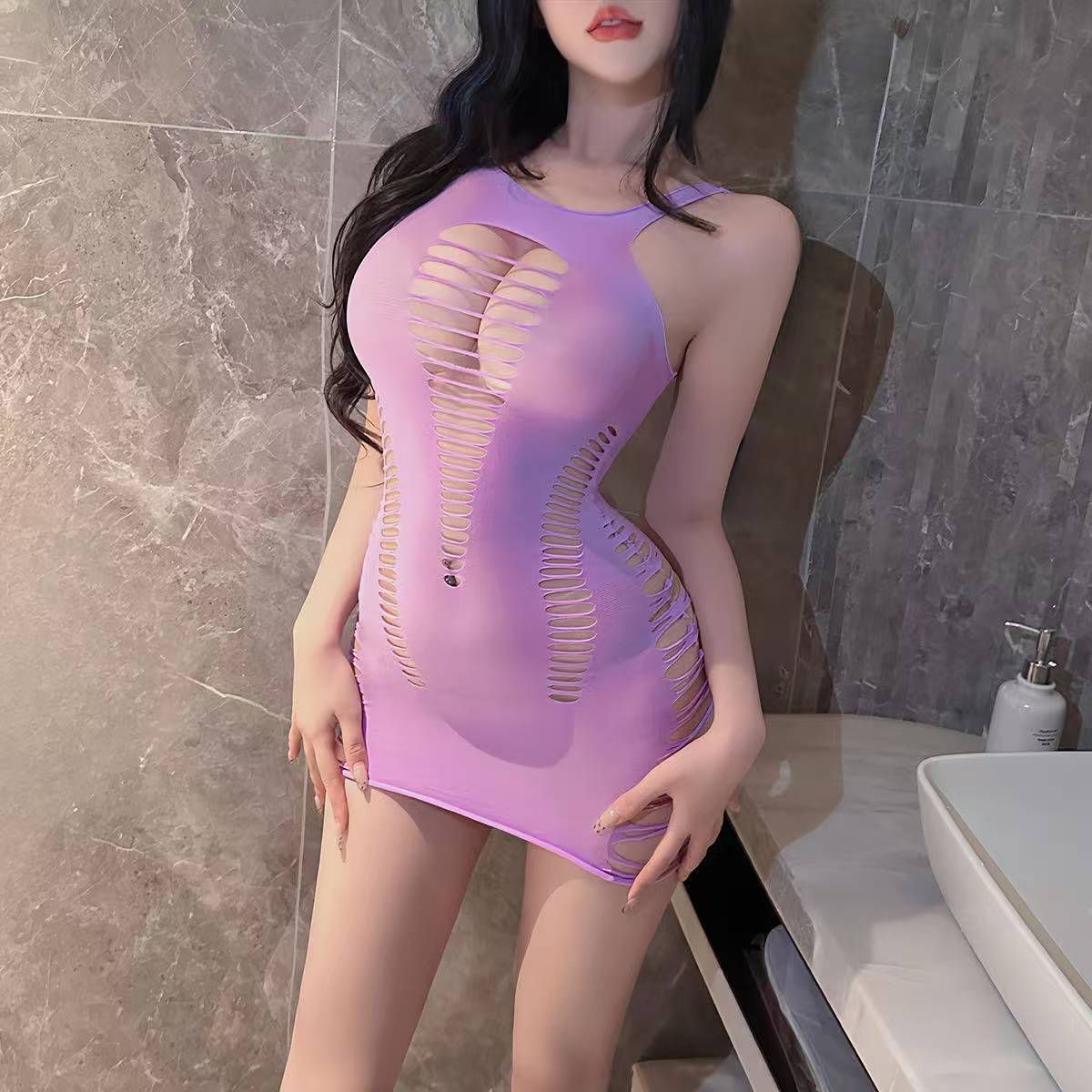Purple Passion Net Stockings Black Crotch-free Fishnet Lingerie for Women — detail image 6