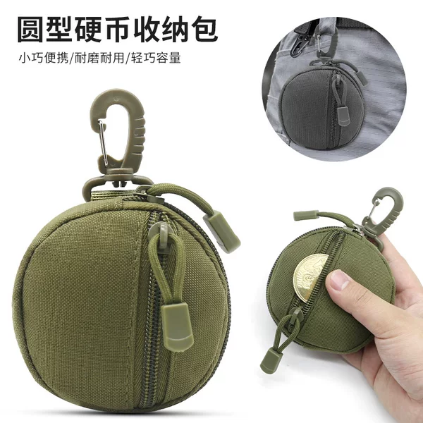 Cross-border Multifunctional Outdoor Sports Zipper Earphone Bag Coin Purse Outdoor Tactical Round Mini Hanging Bag Key Bag