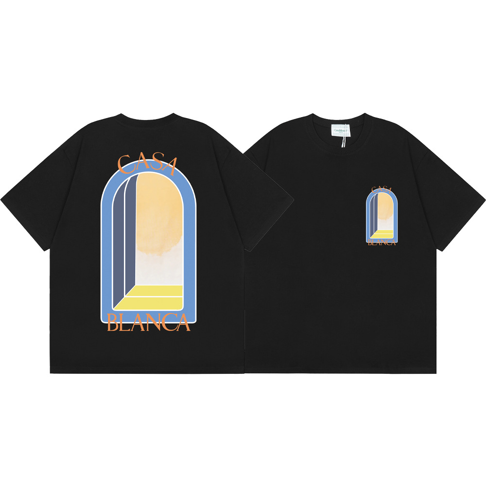 Transfronterizo 2024 primavera y verano nuevo estilo Casablanca Casablanca LOGO estampado hombres y mujeres camiseta suelta de manga corta