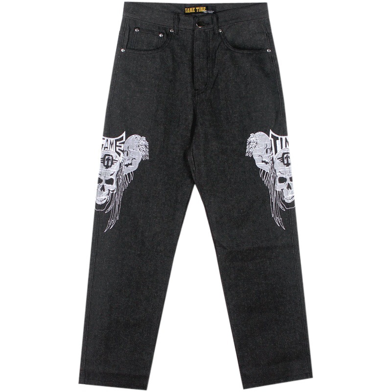 Hip Hop hiphop hip hop jeans moda hombres bordado cráneo recto flojo casual Skateboard pantalones más tamaño