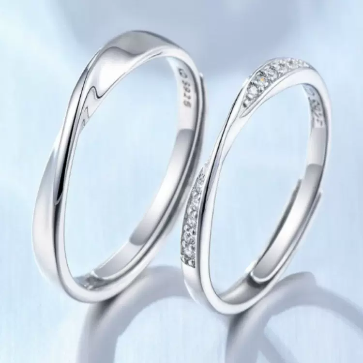 韩版不规则戒指女小众设计感ins风镶钻开口指环素圈莫比乌斯戒指