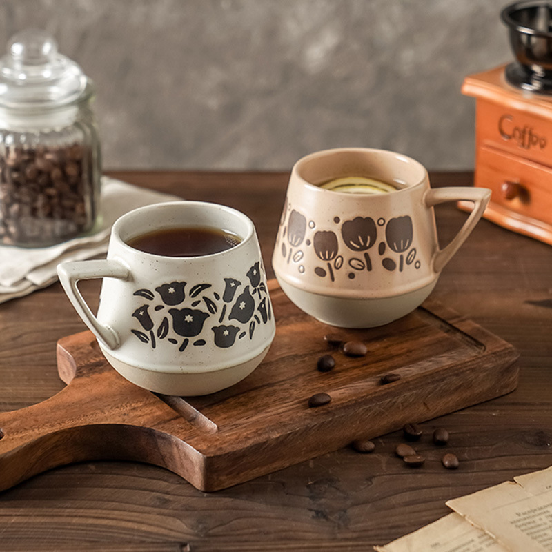 Gres taza de café retro personalizado planta americana cerámica hecha a mano simple ins creativo desayuno estilo japonés