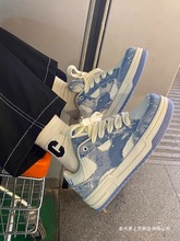 小众牛仔板鞋男2025夏季新款百搭ins帆布鞋子厚底增高休闲面包鞋