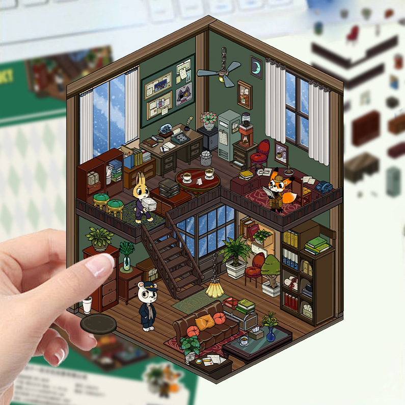 漫画造園ステッカー、さまざまなミニチュア世界 3D キャビン、リトルレッドブック減圧 DIY シーンハンドブックステッカー卸売 PET|undefined