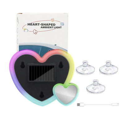Cross-Border Popular Car USB Solar-Powered Wireless Led Heart-Shaped Light Triangular Window Wireless Neon Light Decorative Light (Other lights) - double-hearts-iridescent