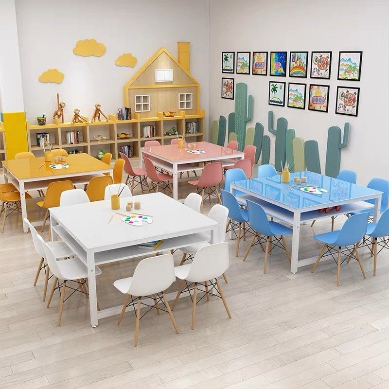 Kindergarten Painting Table, Children's Painting Table, Student Desks and Chairs, Art Classroom Table, Splicing Handmade Table, Color Table