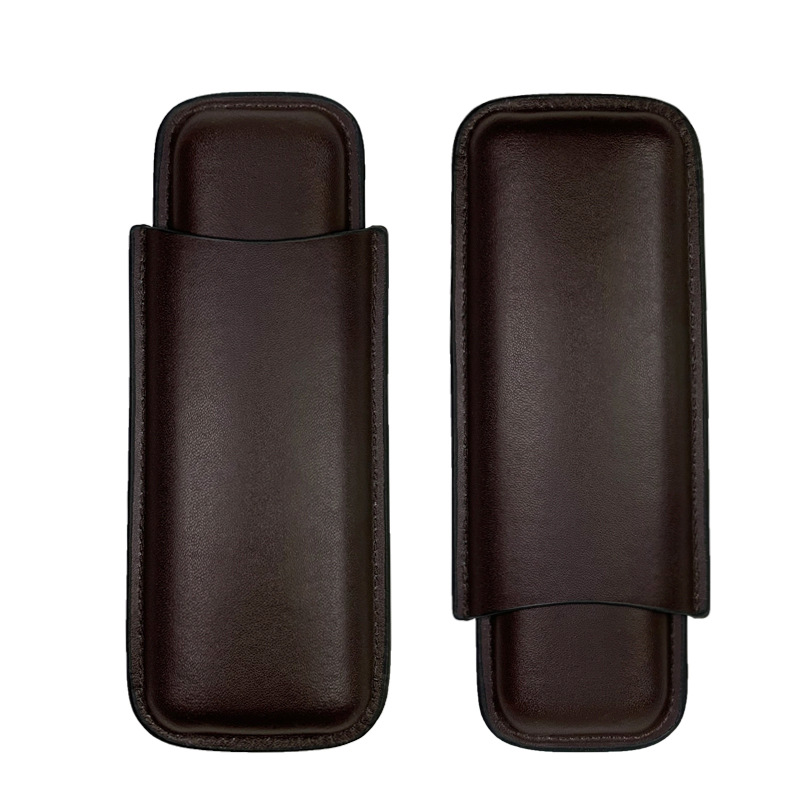 Funda de cuero marrón para cigarrillos portátil, caja humectante integrada, ideal para negocios y viajes, en stock