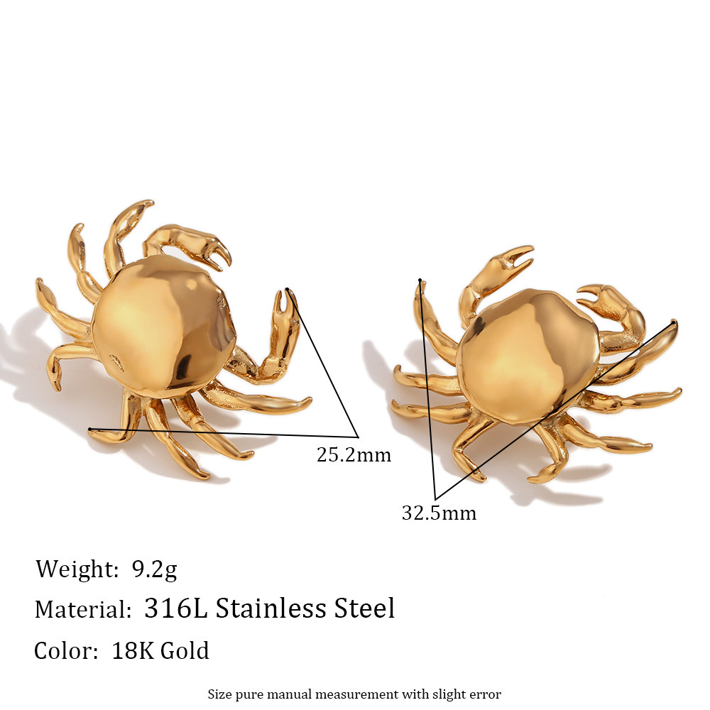 12g Weight Jewelry Set Classification Earrings + Necklace Quantity Holiday, Travel, Daily Occasion 316L Stainless Steel Material Crab Pattern Women's Gender Elegant, Lady, Streetwear Style Waterproof Non Tarnish, Surgical Steel, Plating Craft 316L Stainless Steel Crab Waterproof Non Tarnish Surgical Steel Elegant Lady Streetwear Jewelry Set For Women's 1