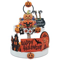 クロスボーダーハロウィンレイヤードトレイ装飾セット木製ホームゴーストカボチャ魔女クリエイティブデスクトップトレイ