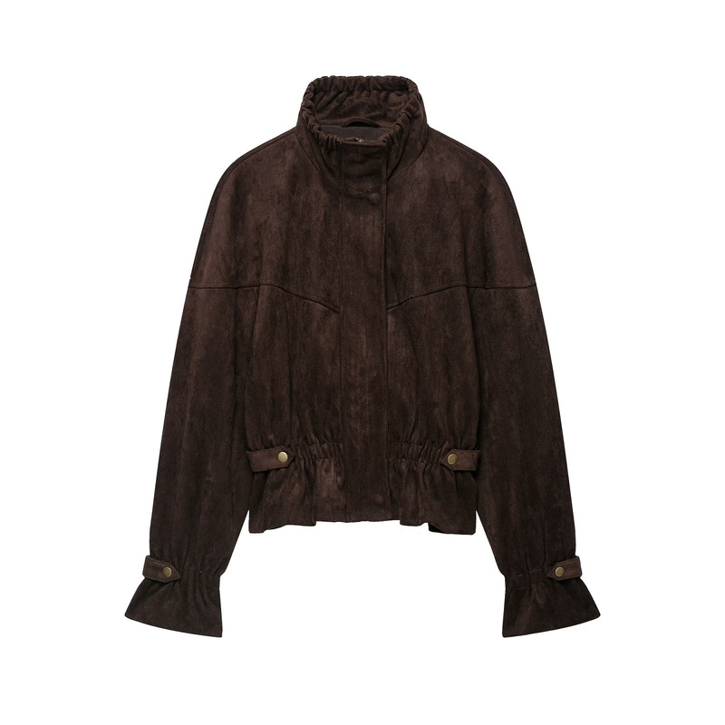 European and American style cross-border women's clothing 2026XZ autumn new collection: a jacket with a belted design and a velvety texture
