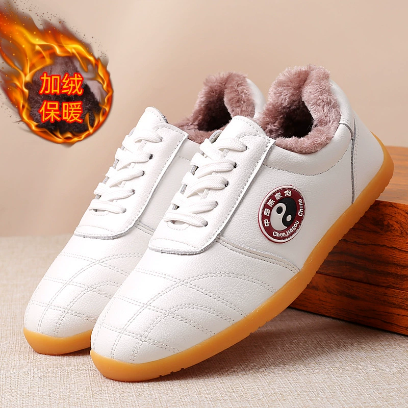 Обувь тайцзи из натуральной кожи, мужская женская обувь для занятий ушу из воловьей кожи на говяжьей подошве, Утепленная зимняя теплая утренняя обувь на плоской подошве, на флисовой подкладке