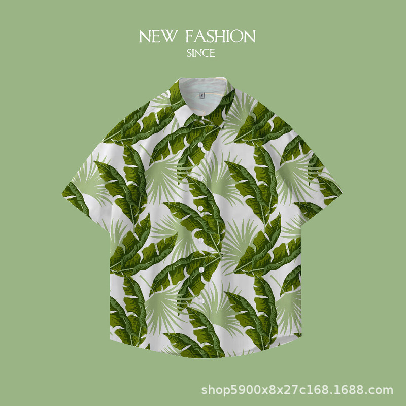 Shopee Hong Kong Style Retro Men's and Women's Hawaiian Flower Shirts Men's Summer Men's Shirts Short-Sleeved Half-Sleeved Loose Couple Tops