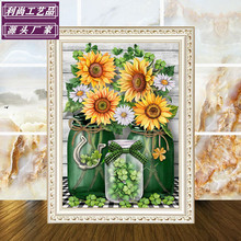 跨境新品5D十字绣厂家直销DIY装饰画向日葵花瓶满钻30*40CM钻石画
