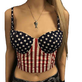 欧美独立日辣妹性感露背吊带背心星星印花夏季吊带上衣女SU3321