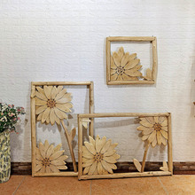 创意侘寂风向日葵挂饰日式原木客厅背景墙挂画实木艺术装饰画