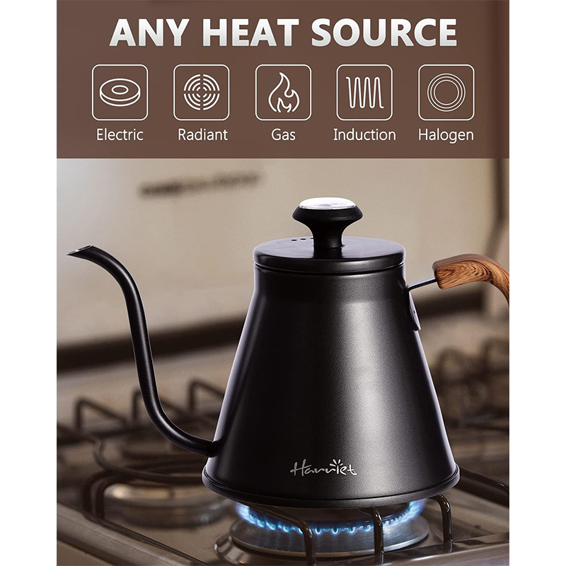 Hand-Brewed Coffee Pot 1.1L with Thermometer, Stainless Steel Gooseneck Kettle, Customizable Logo