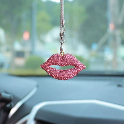 rhinestone car rearview mirror, Car hanging - pink-lip-car-pendant