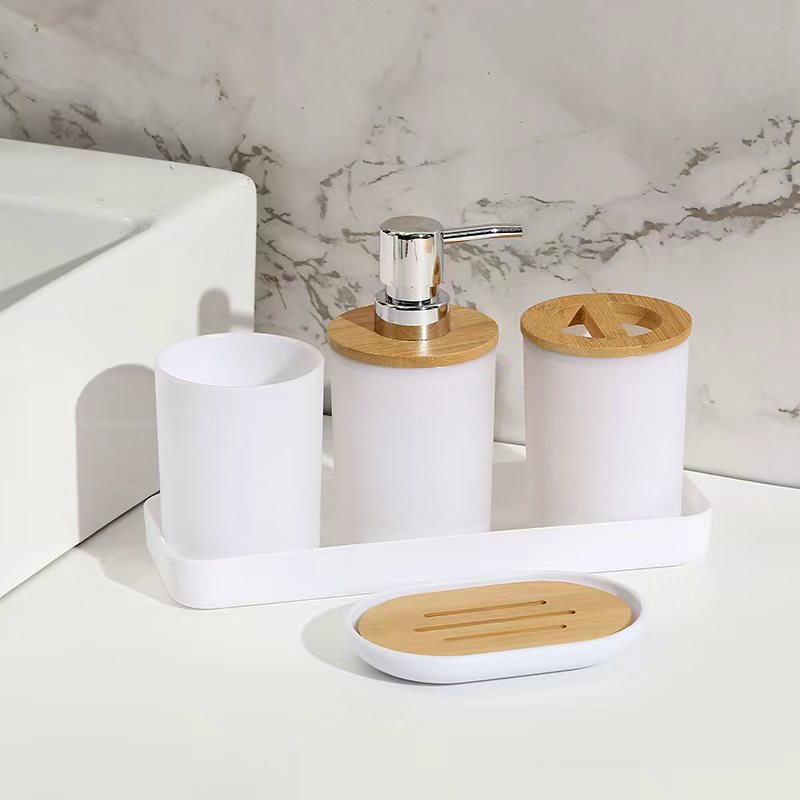 Color sólido blanco y negro de alta gama, caja de jabón, soporte de cepillo de dientes, botella de emulsión, enjuague bucal, caja de algodón, oferta transfronteriza