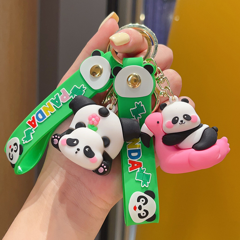 New Bamboo Panda Keychain Swimming and Playing Panda Doll Bag Pendant Car Key Chain Small Gift