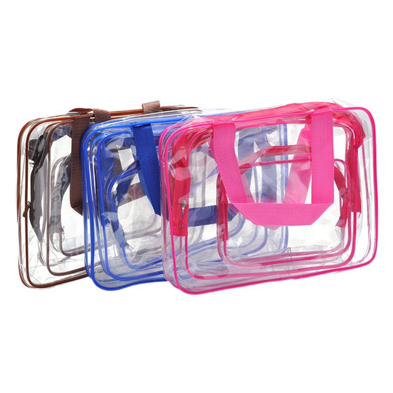 Pvc Transparent Toiletry Bag with Printed Logo Pattern, Thickened Eco-Friendly Set, Portable Makeup Bag