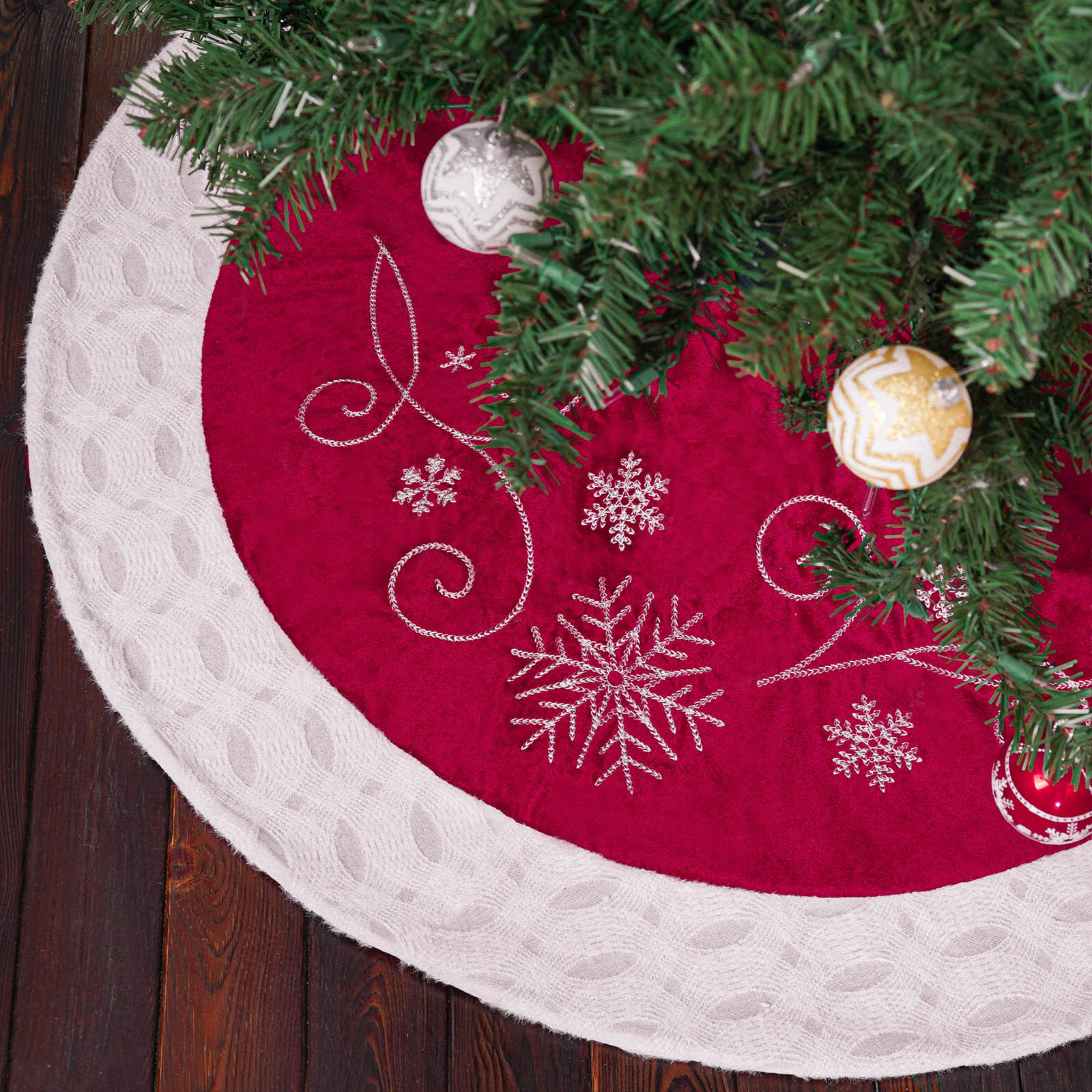 Nuevos productos transfronterizos Navidad árbol falda copo de nieve borde blanco delantal de Navidad creativo ambiente festivo suministros de decoración