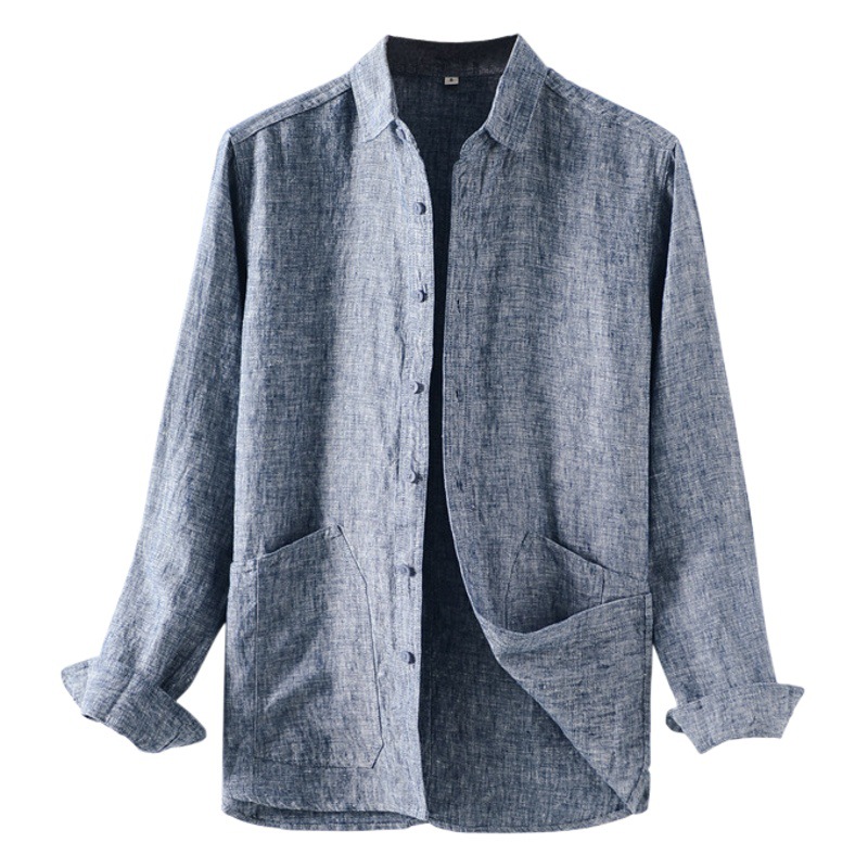 Camisa de Lino para Hombre, Nueva Colección Primavera 2025, Estilo Casual, Solapa, Manga Larga, Holgada, Modelo D027