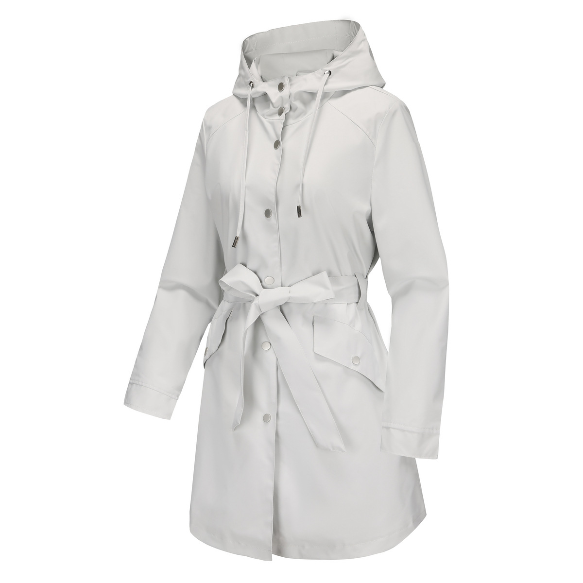 Women's Clothing Spring and Autumn Hooded Water Repellent Jacket with Belt Thin Casual Loose Windbreaker _voghion.com