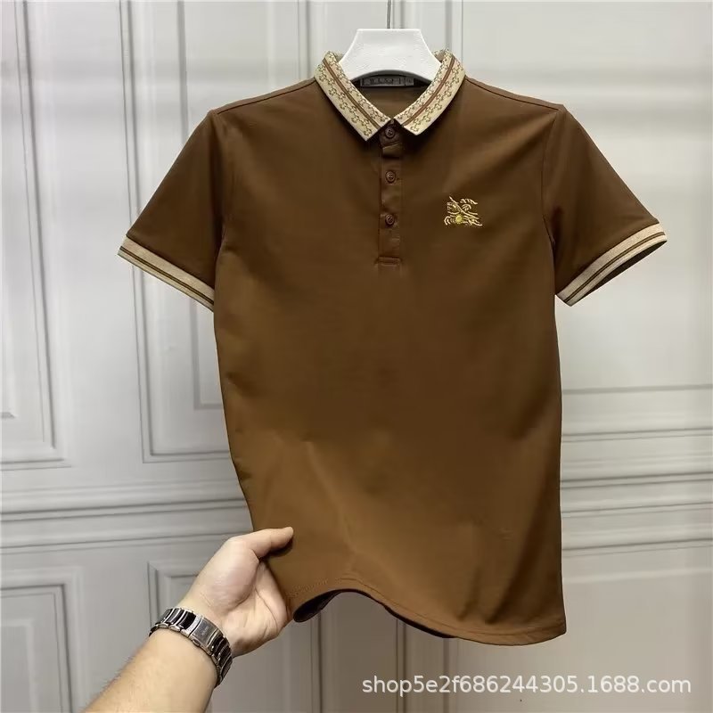 Camiseta de manga corta de algodón mercerizado verano de los hombres nuevos hombres de negocios Delgado Polo camisa papá camiseta Top batch