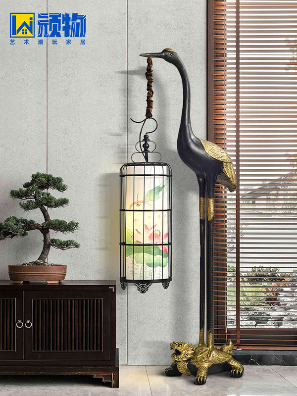 New Chinese-Style Floor Lamp Zen Crane Lamp Turtle Crane Longevity Lobby Living Room Tea Room Feng Shui Antique Standing Lamp