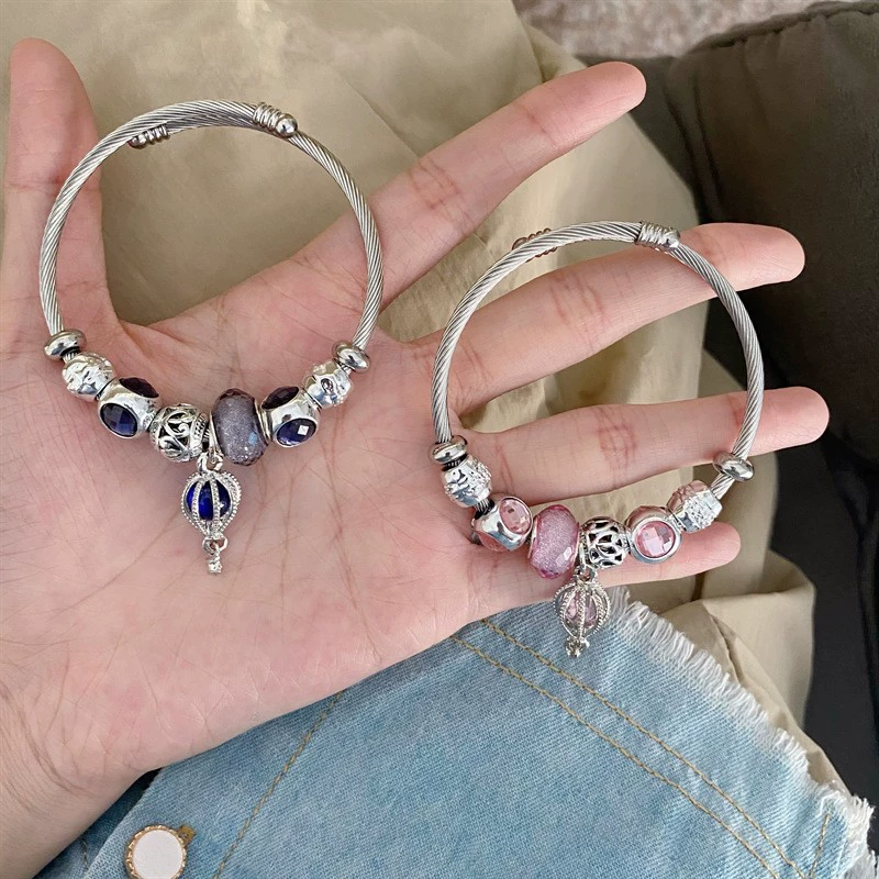 Фуксия шариксталь bracelet с бусинами, дизайн свежий милый ювелирные изделия, ручная работа, тренд сезона, японско-корейский