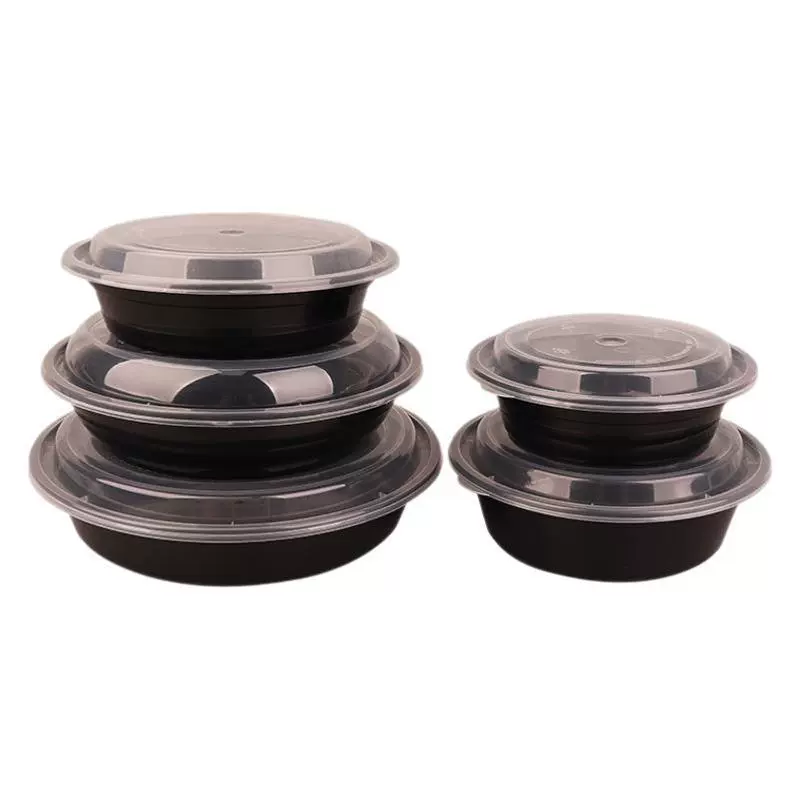 Wholesale American Black PP Disposable Bowl Food Grade Takeaway Thicken Packing Box Packing Bowl Plastic Cushion Box with Lid